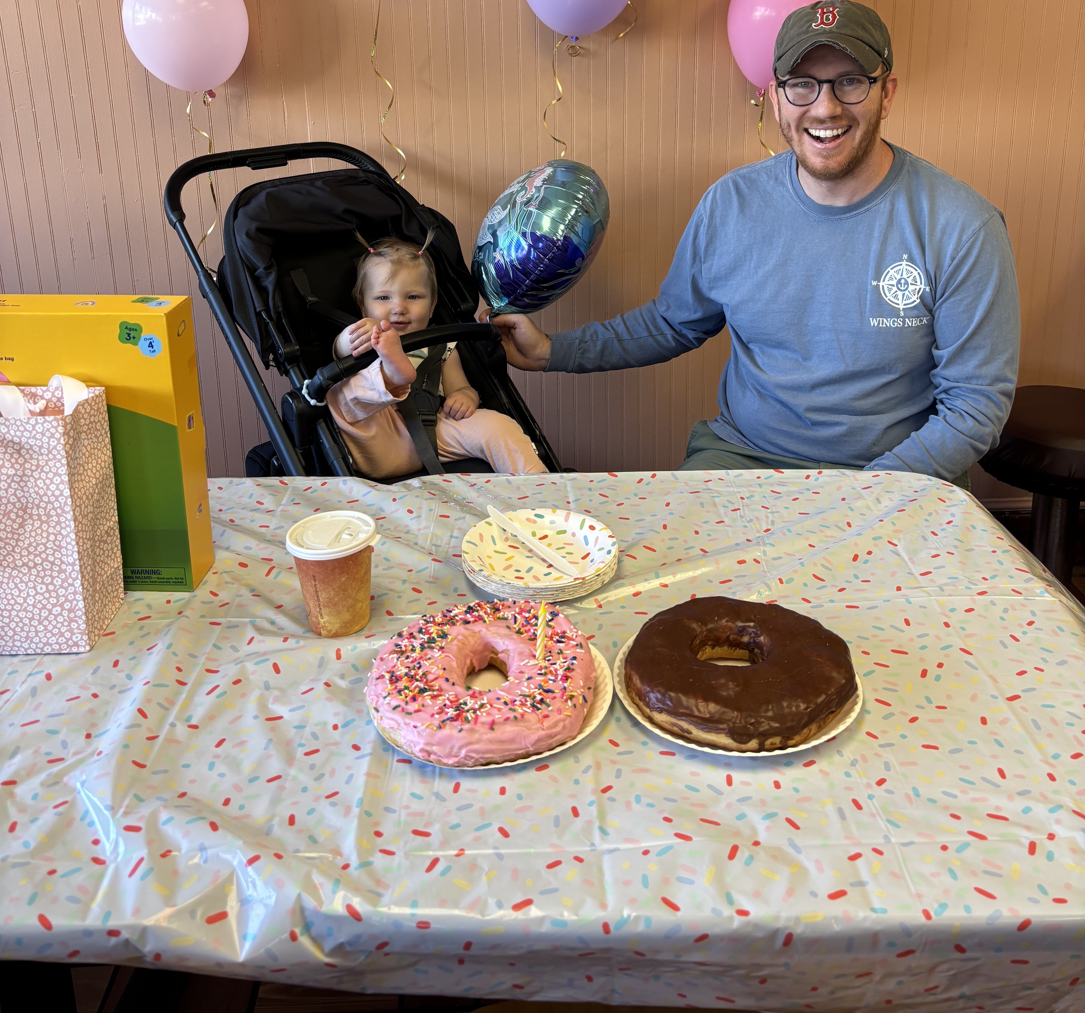 Birthday celebration with giant donuts